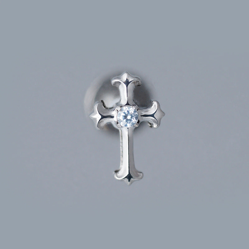 Retro Diamond-set Cross Piercing Earrings Lip Studs Tongue Studs Eyebrow Studs