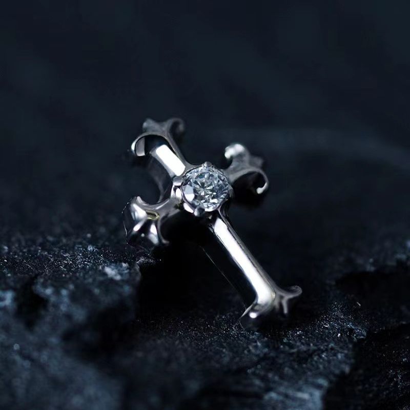 Retro Diamond-set Cross Piercing Earrings Lip Studs Tongue Studs Eyebrow Studs