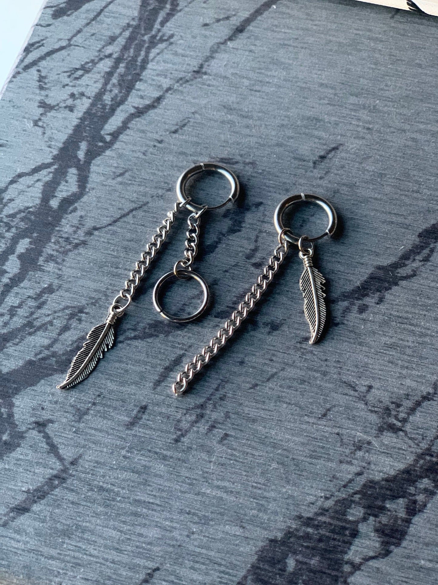 Punk Feather Dangle Earrings - Stainless Steel