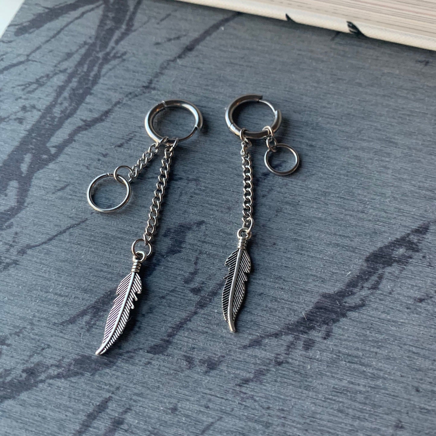 Punk Feather Dangle Earrings - Stainless Steel