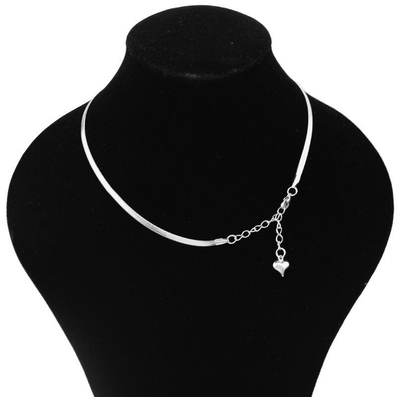 Edelstahl Fischgräten-Choker-Halskette, Fischgräten-Kette, Schlangenkette, Schlangen-Halskette, flache Schlangenkette, Layering-Kette, Punk-Schmuck, Herz