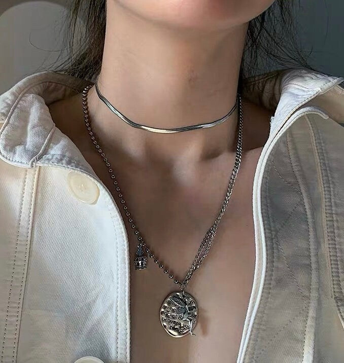 Edelstahl Fischgräten-Choker-Halskette, Fischgräten-Kette, Schlangenkette, Schlangen-Halskette, flache Schlangenkette, Layering-Kette, Punk-Schmuck, Geschenk