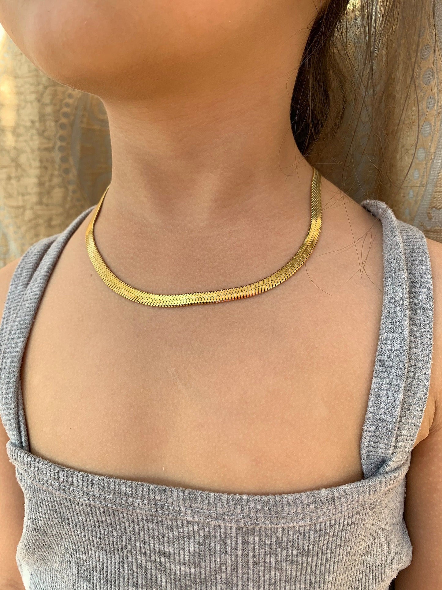 Herringbone Choker Necklace - Stainless Steel