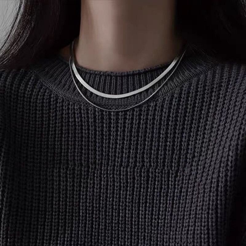 Double layering Herringbone Choker Necklaces- Stainless Steel