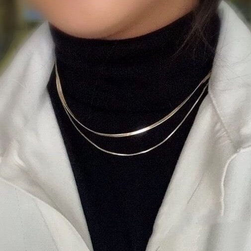 Double layering Herringbone Choker Necklaces- Stainless Steel