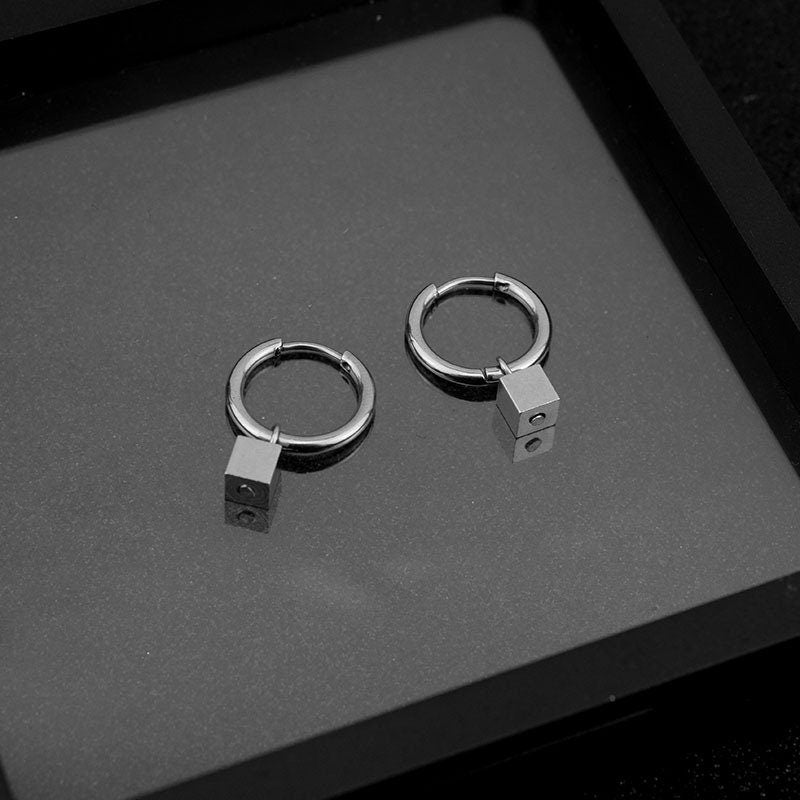 Asymmetric Punk Unique Square Earrings Stainless Steel Earrings Chain Earring Gothic earring Punk Jewelry Stud Earring Unisex gift Goth gift