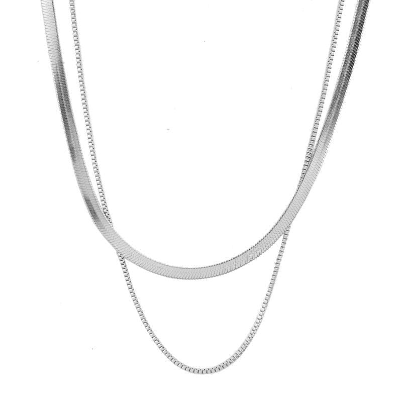 Double layering Herringbone Choker Necklaces- Stainless Steel