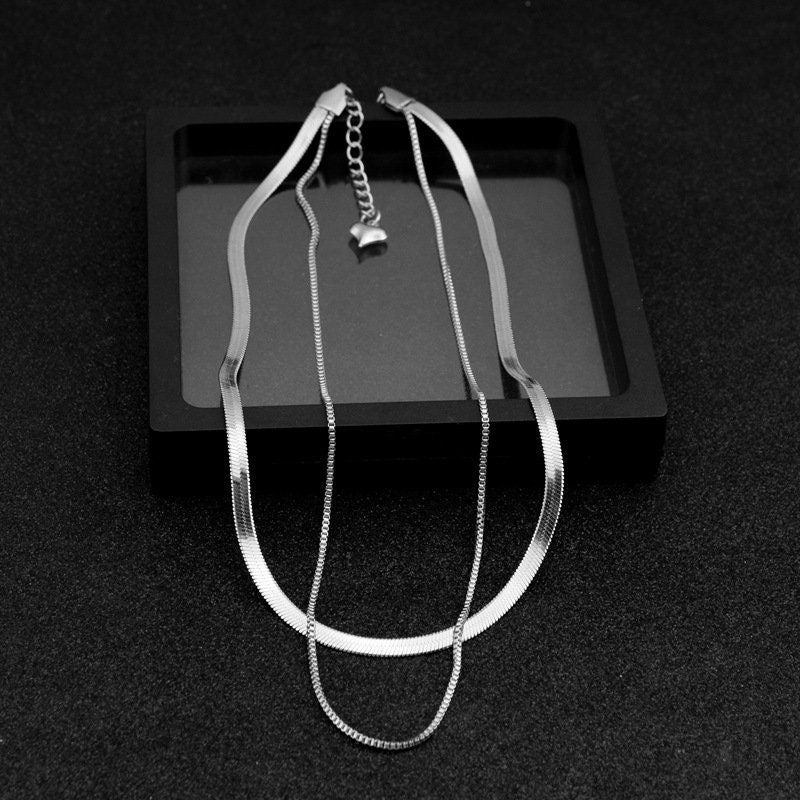 Double layering Herringbone Choker Necklaces- Stainless Steel