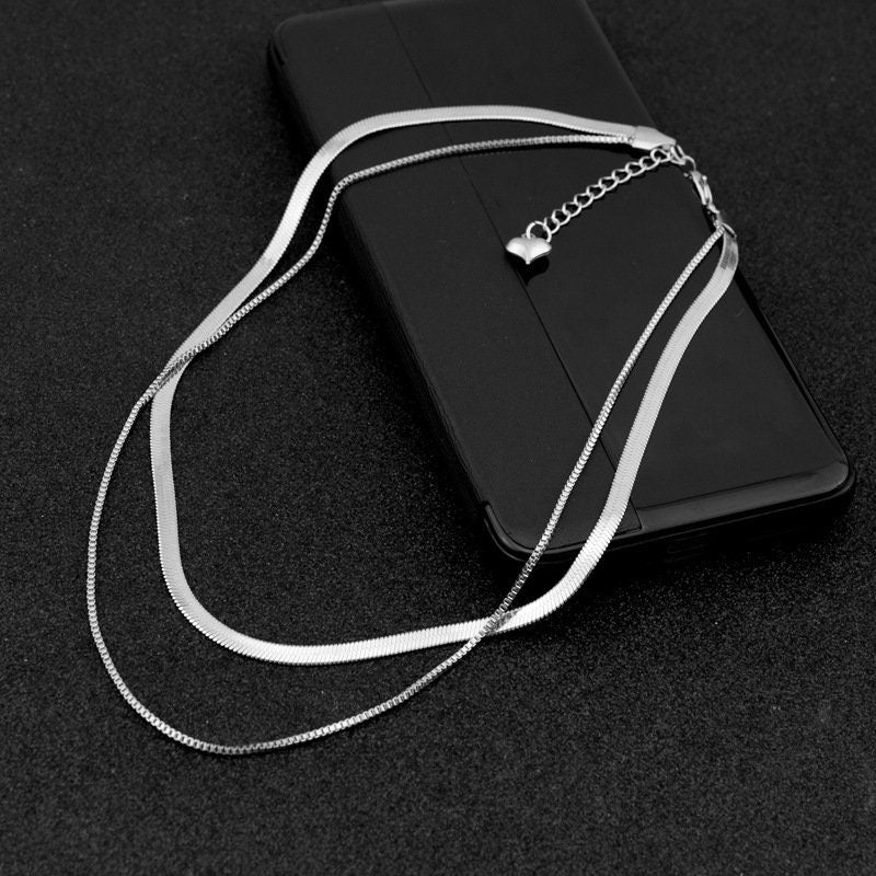 Double layering Herringbone Choker Necklaces- Stainless Steel