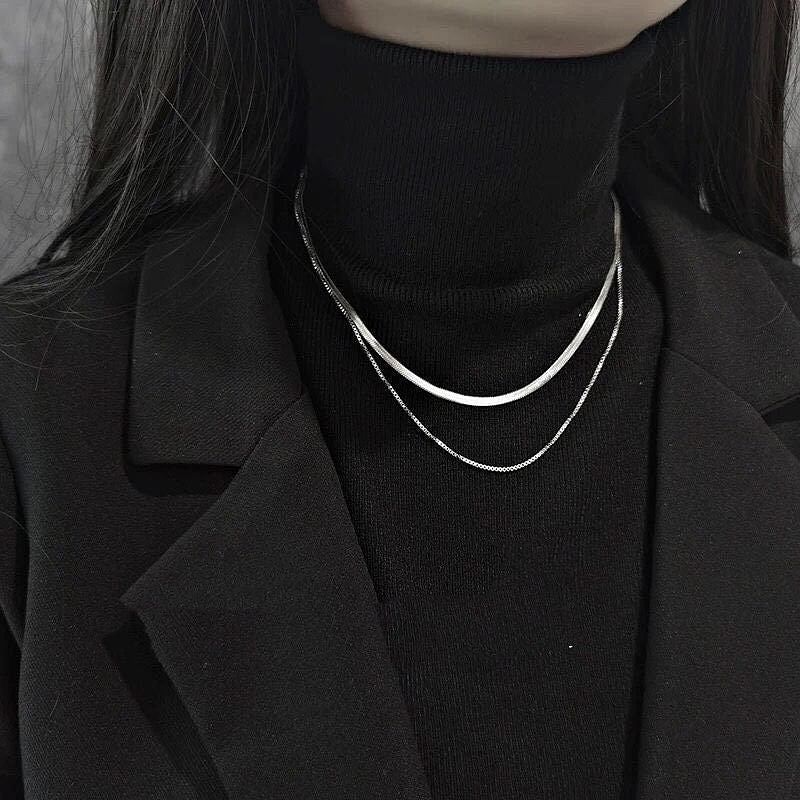 Double layering Herringbone Choker Necklaces- Stainless Steel