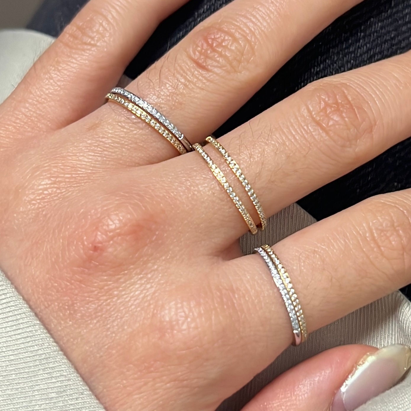 CZ Thin Band Stacking ring - Titanium steel