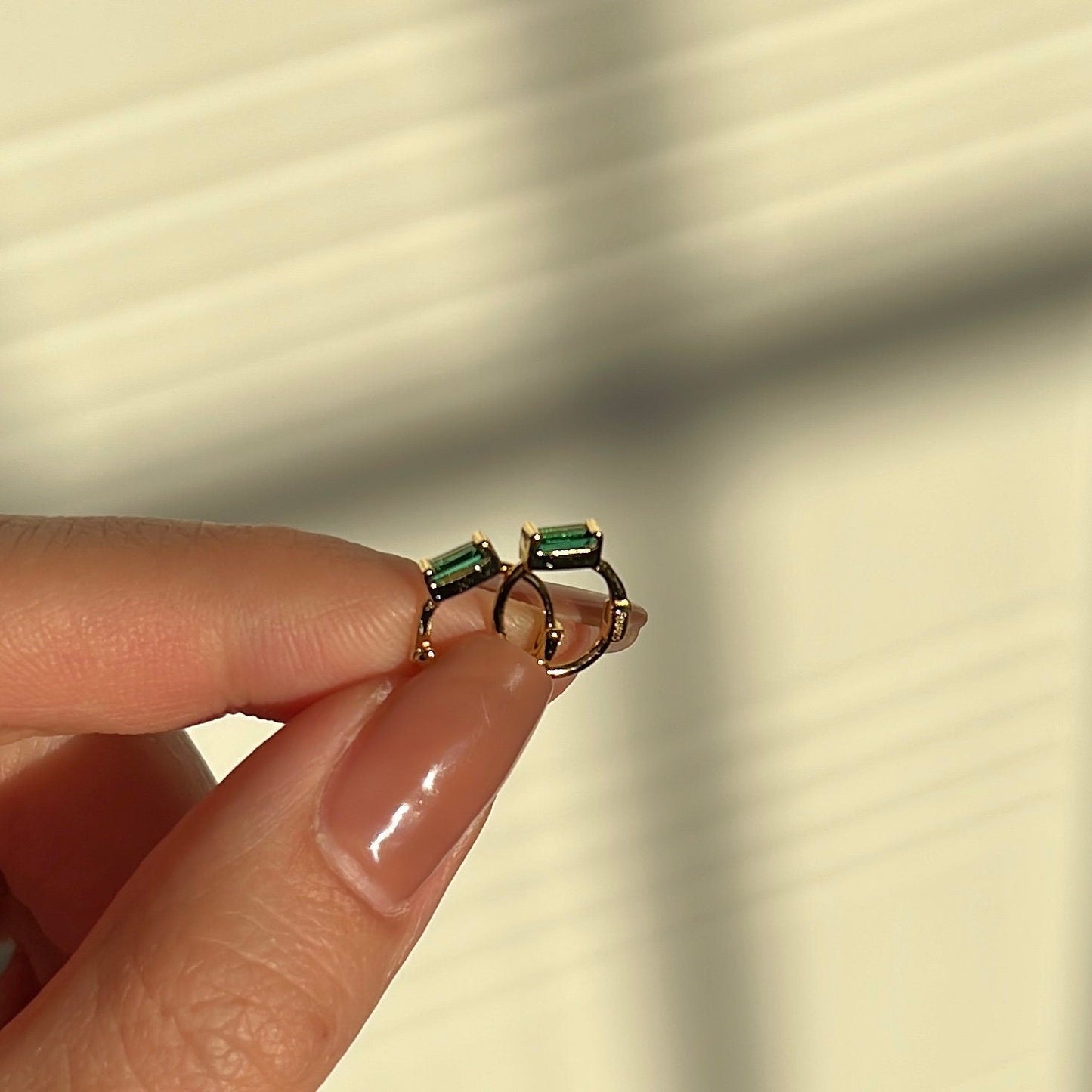 Tiny Emerald Square Hoop Earring - 18k gold plated