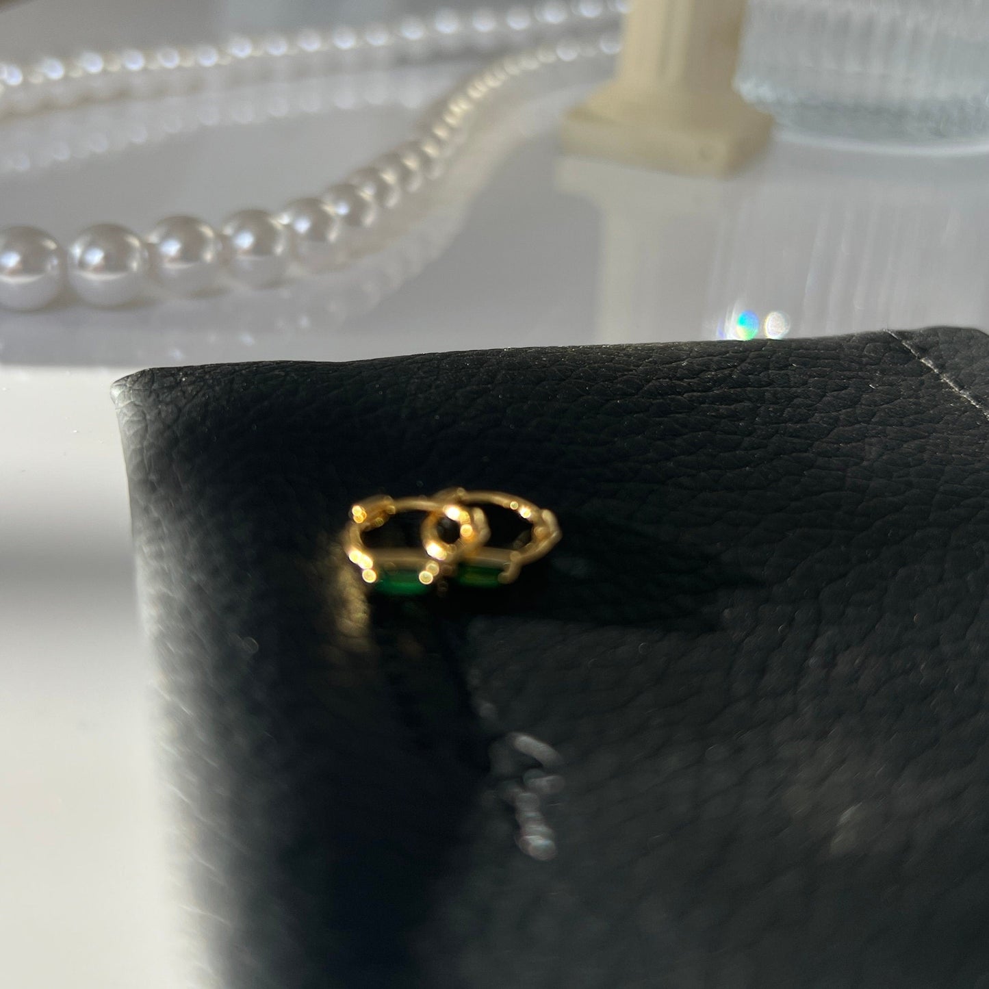 Tiny Emerald Square Hoop Earring - 18k gold plated