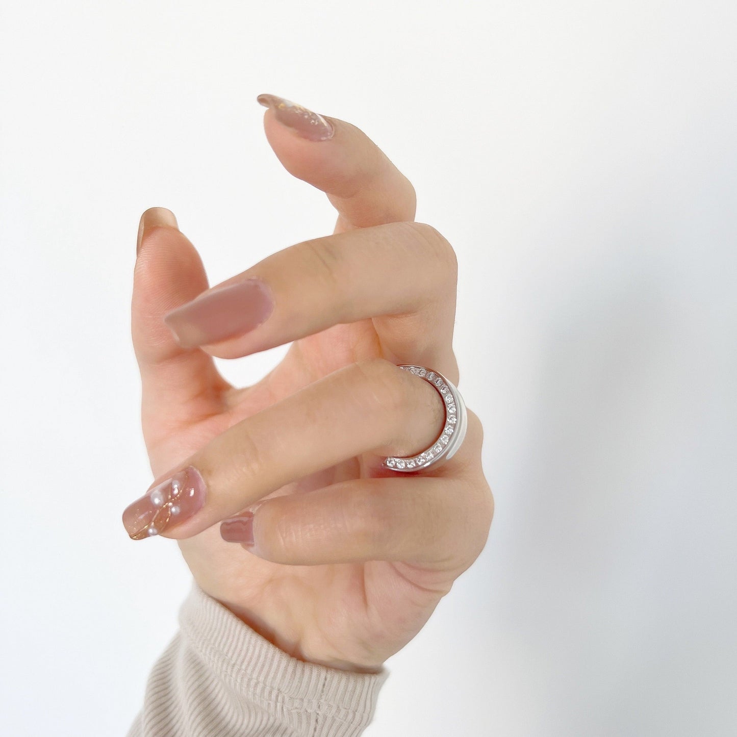 Wide Sparkly Cigar rings - Sterling Silver