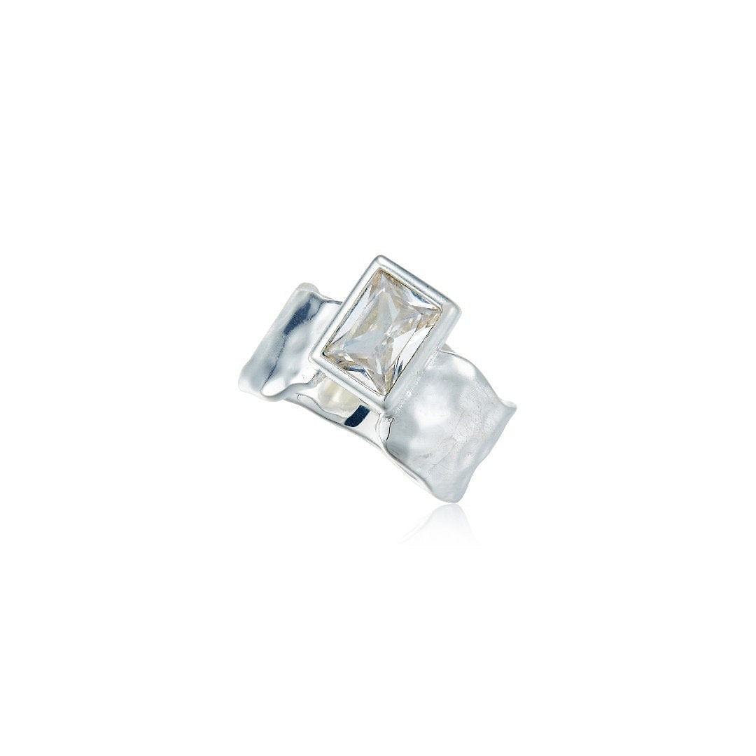 Square stone Hammered Rings - Sterling Silver