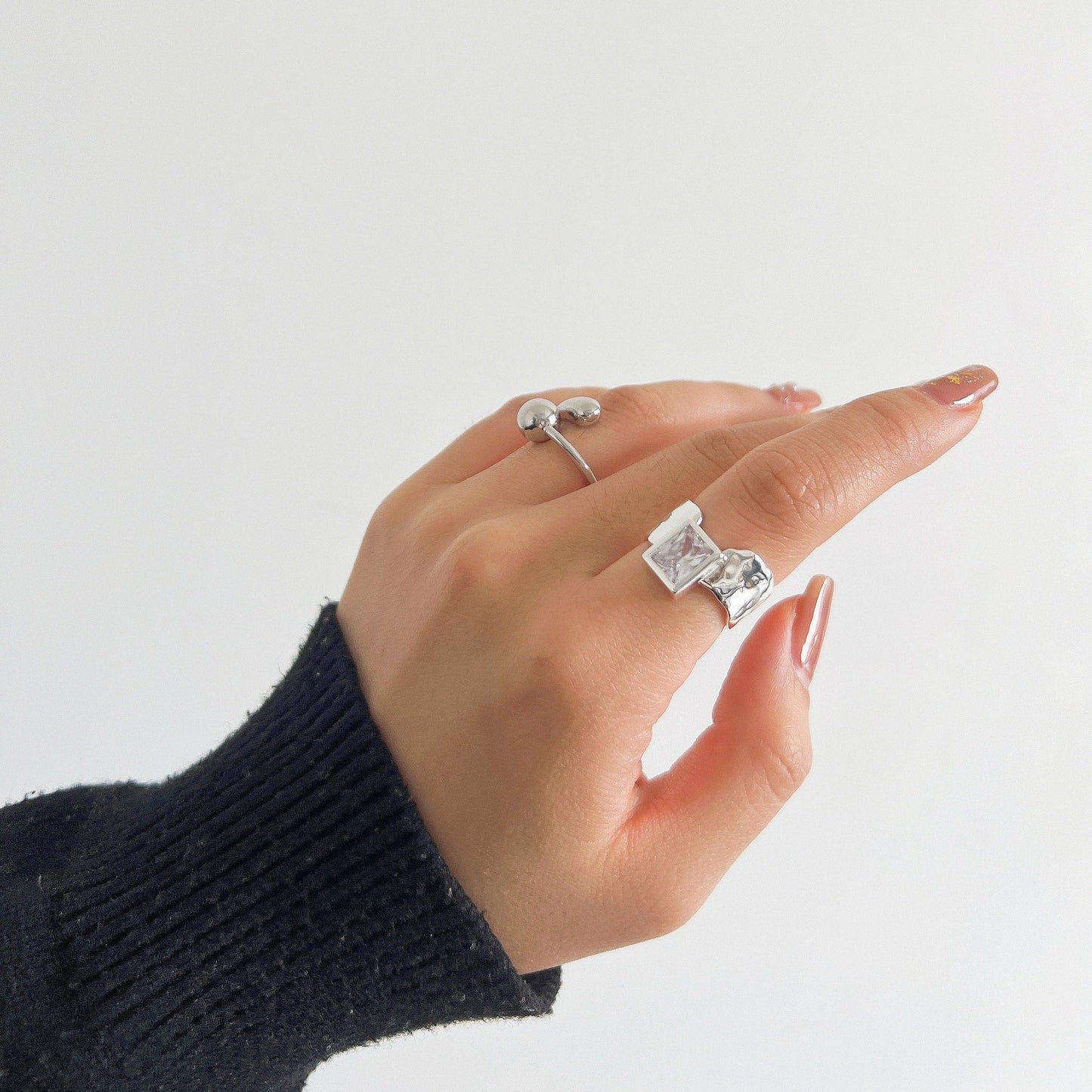 Square stone Hammered Rings - Sterling Silver