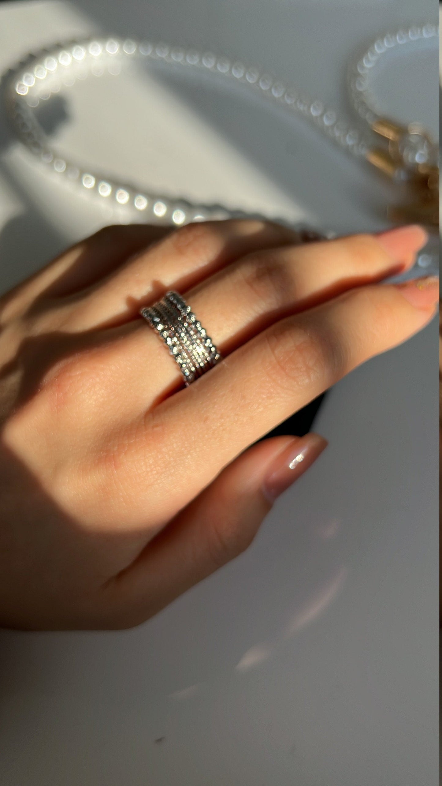 Sparkly Cigar Modern Ring - Platinum plated