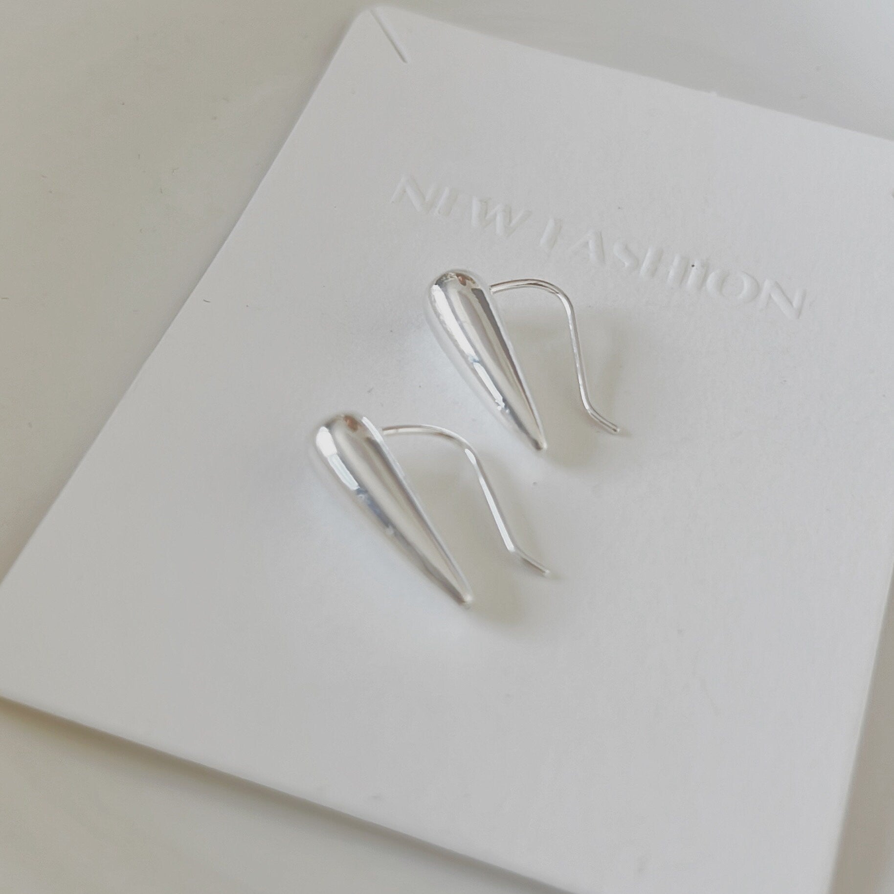 Sterling Silver Ear Climber Ear Crawlers Ear Sweep Water drop Earring Smooth Calligraphy Swoop Open Earrings Minimalist Drop Dangle Earrings