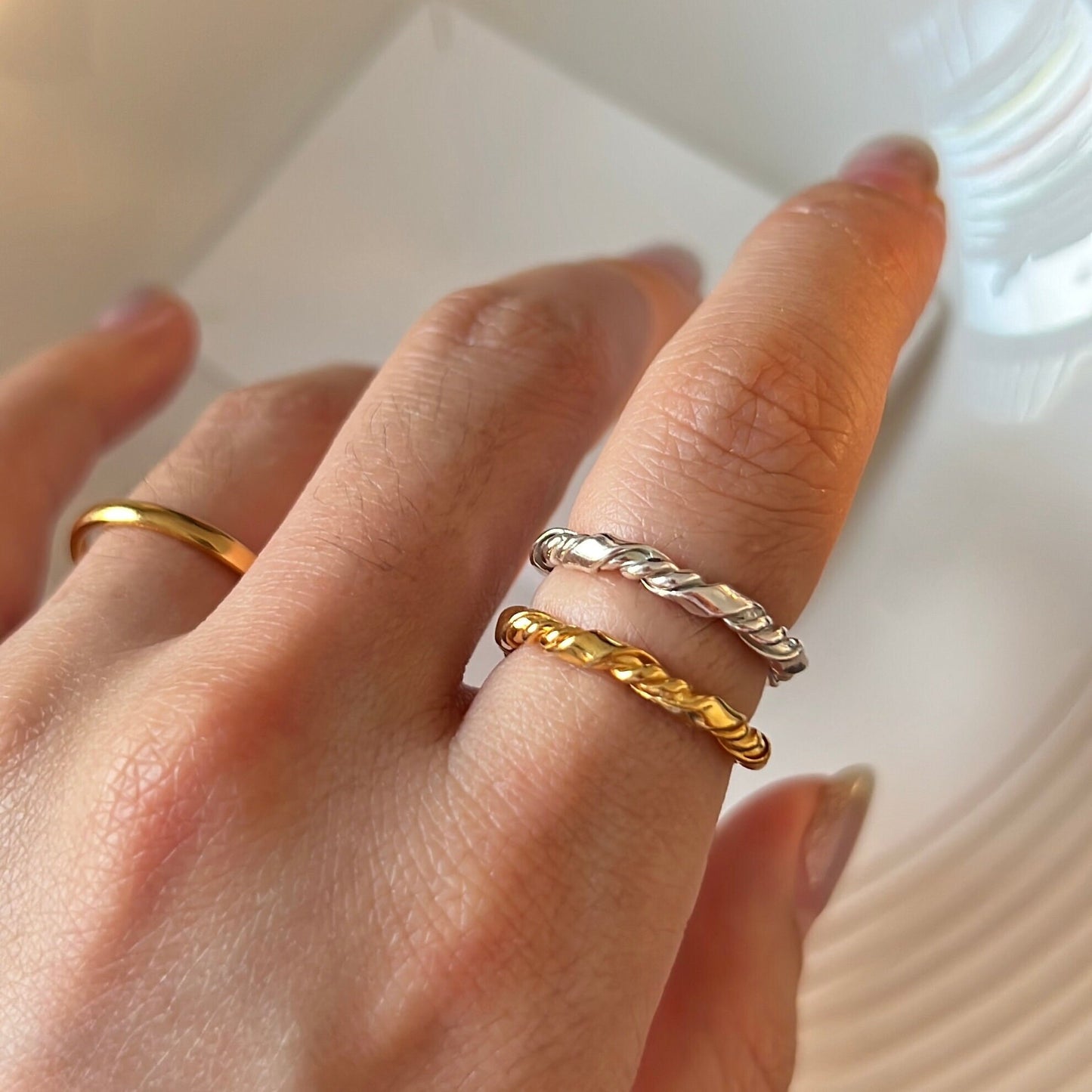 Gold Vermeil Sterling silver Cigar ring Silver Thin Band Stacking Modern Minimalist Ring ring Cigar Band Ring Tube Rings Twist jewelry GIFT